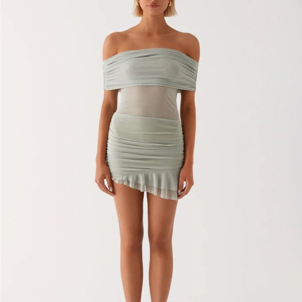 Peppermayo Off-Shoulder Sage Mini Dress - Picture 2 of 4